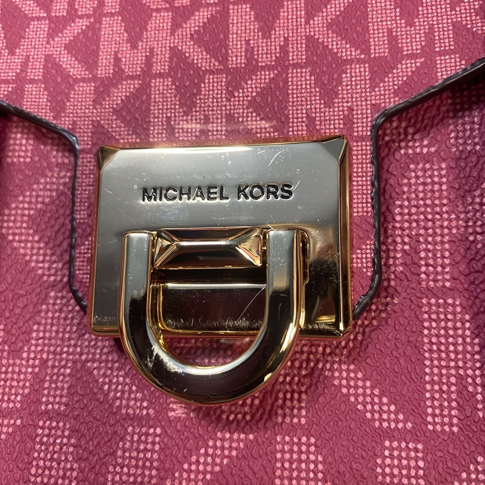 Michael Kors Pink Monogram Satchel Crossbody with Gold Hardware - Picture 14 of 15
